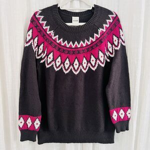 Blair Dark Gray & Pink Fair Isle Soft Cozy Knitted Winter Sweater -Womens Medium